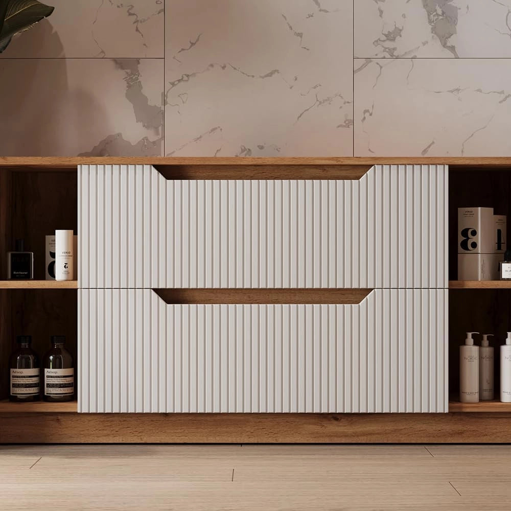 Mobile sottolavabo per bagno Lotta, Rovere/bianco a strisce, 119.2 x 62.5 cm con 2 cassetti