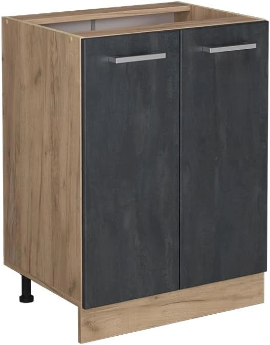 Mobiletto base cucina R-Line, Calcestruzzo nero, 60 cm senza piano di lavoro, per la libera combinazione all'interno di sistemi cucina modulari