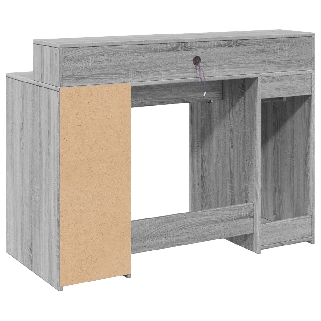 Scrivania con Luci LED Grigio Sonoma 120x55x91cm in Multistrato