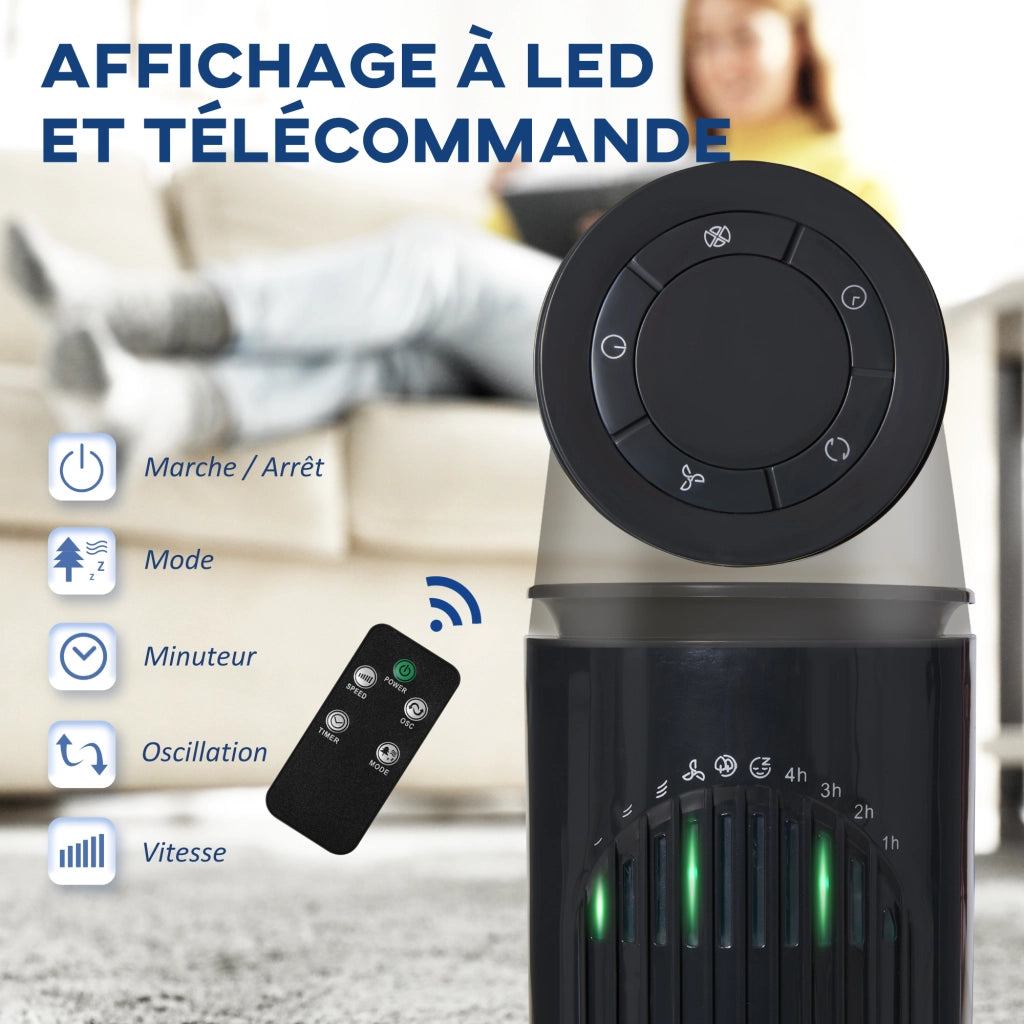 Ventilatore a colonna ¨C zephmum ¨C 45W telecomando timer 3 velocit¨¤ 22x77 cm grigio scuro