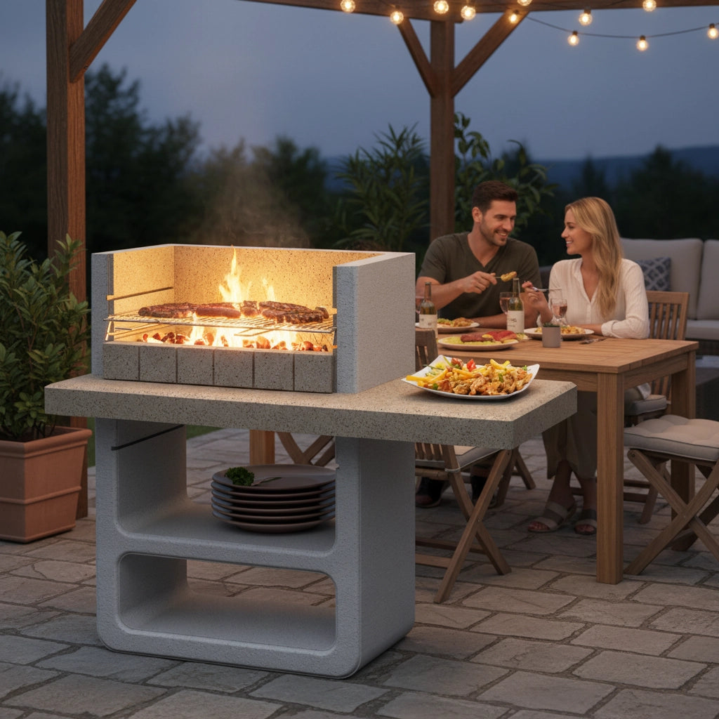 Barbecue agadir 125 x 64 x 110,5 cm in calcestruzzo griglia regolabile
