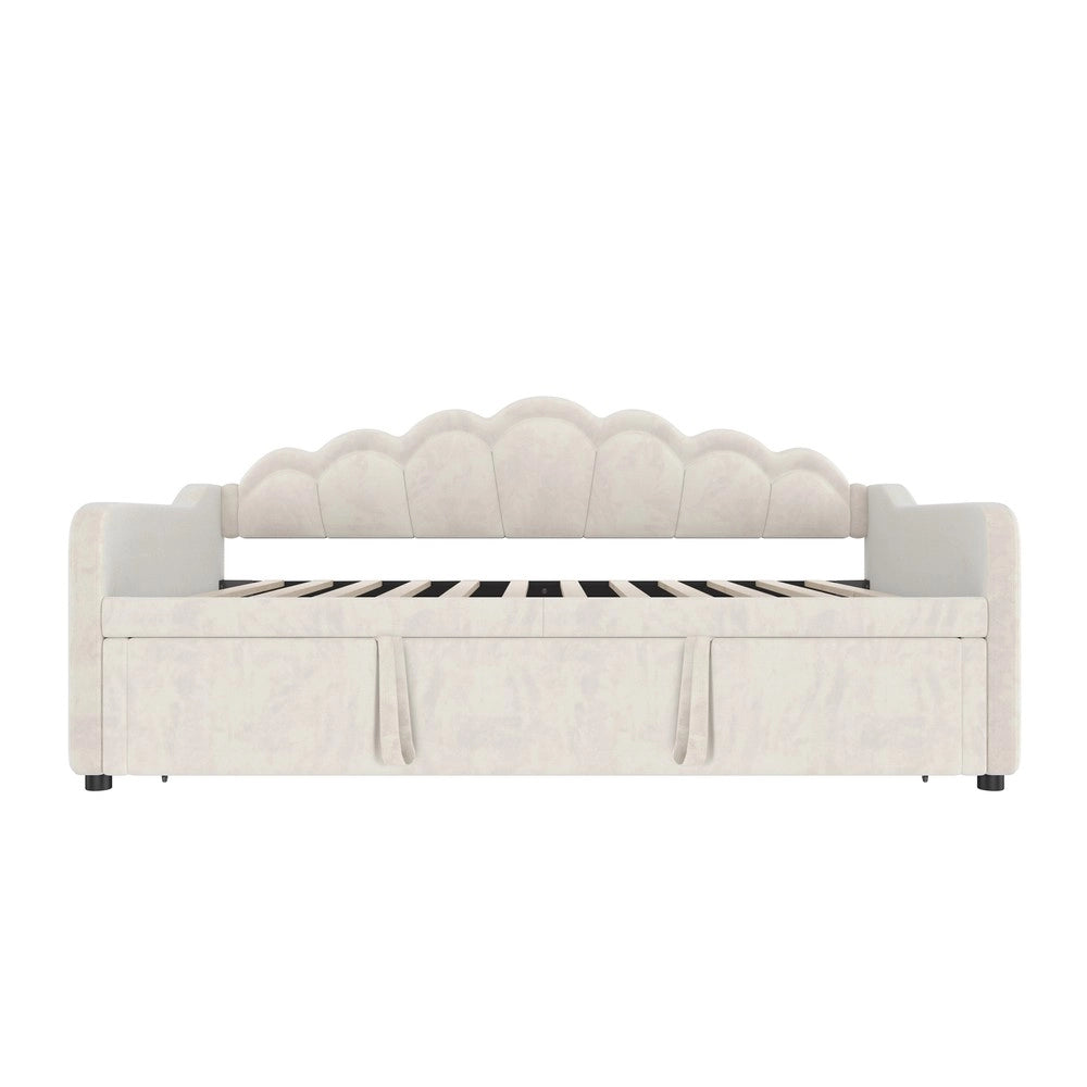 Letto Singolo Estraibile Divano Matrimoniale con LED ¨C MINIMAL ¨C Velluto Beige 90x200cm