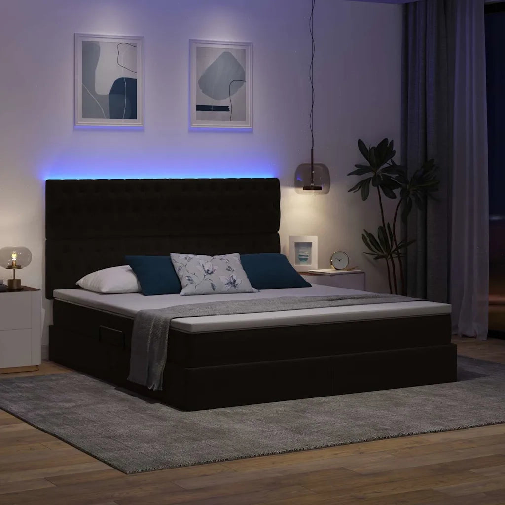 Letto con contenitore e LED con led Nero 180 x 200 cm Velluto 3372743