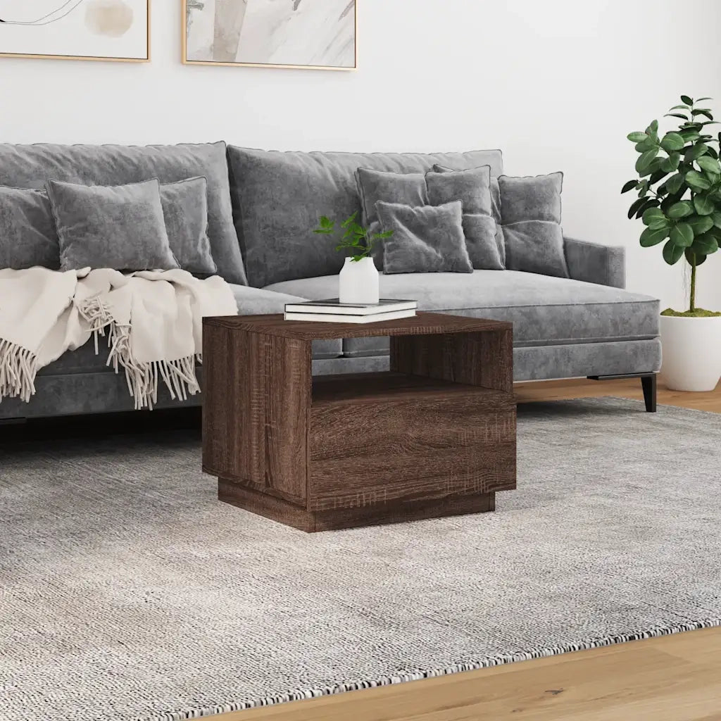 Tavolino da Soggiorno con Luci LED Rovere Marrone 50x49x40 cm 839832