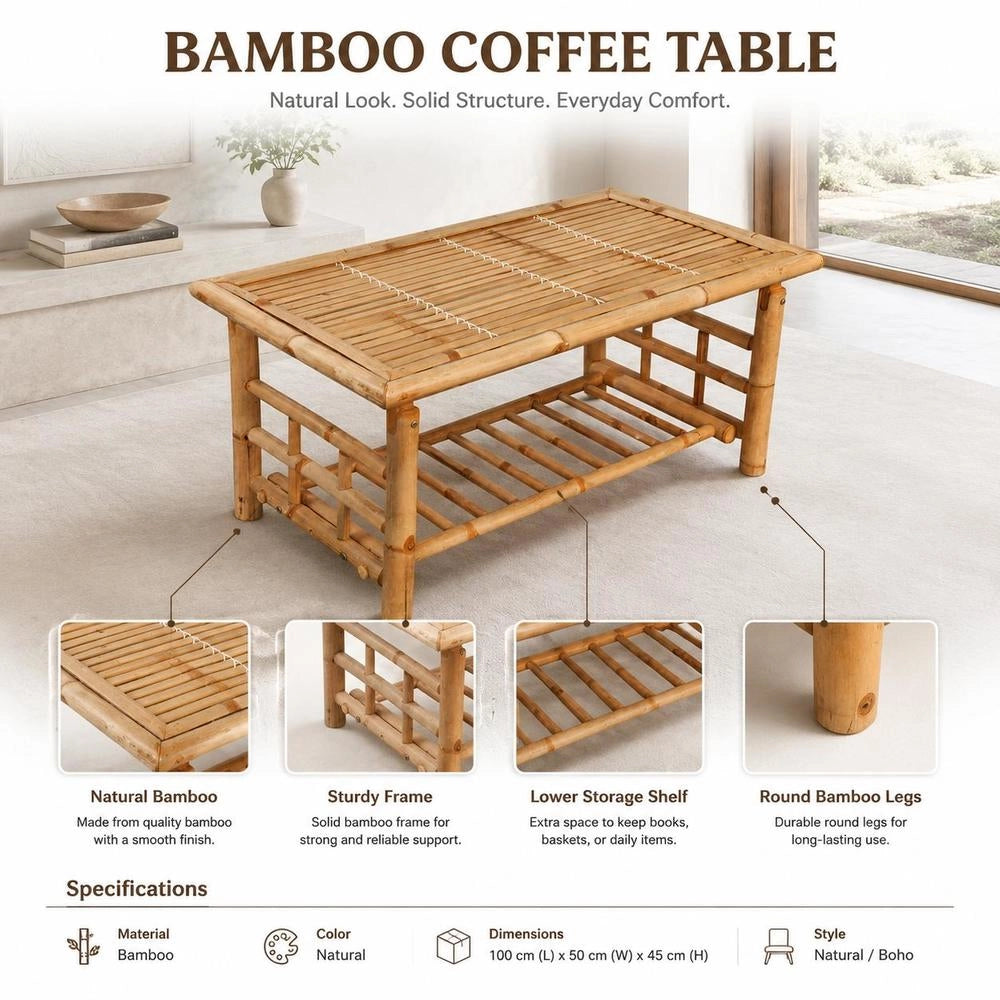 Bamboo Coffee Table 90x50x45 Cm