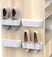 Montaggio a muro per scarpe con strisce adesive - organizzatore per scarpe in plastica - appendiabiti per scarpe - bianco - 4 pair