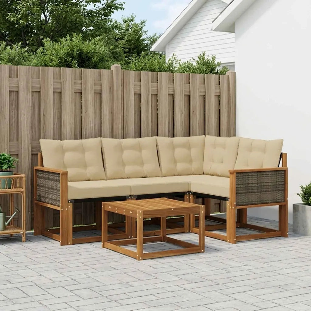 Set di divani da esterno con cuscino 5 pcs Naturale e Beige