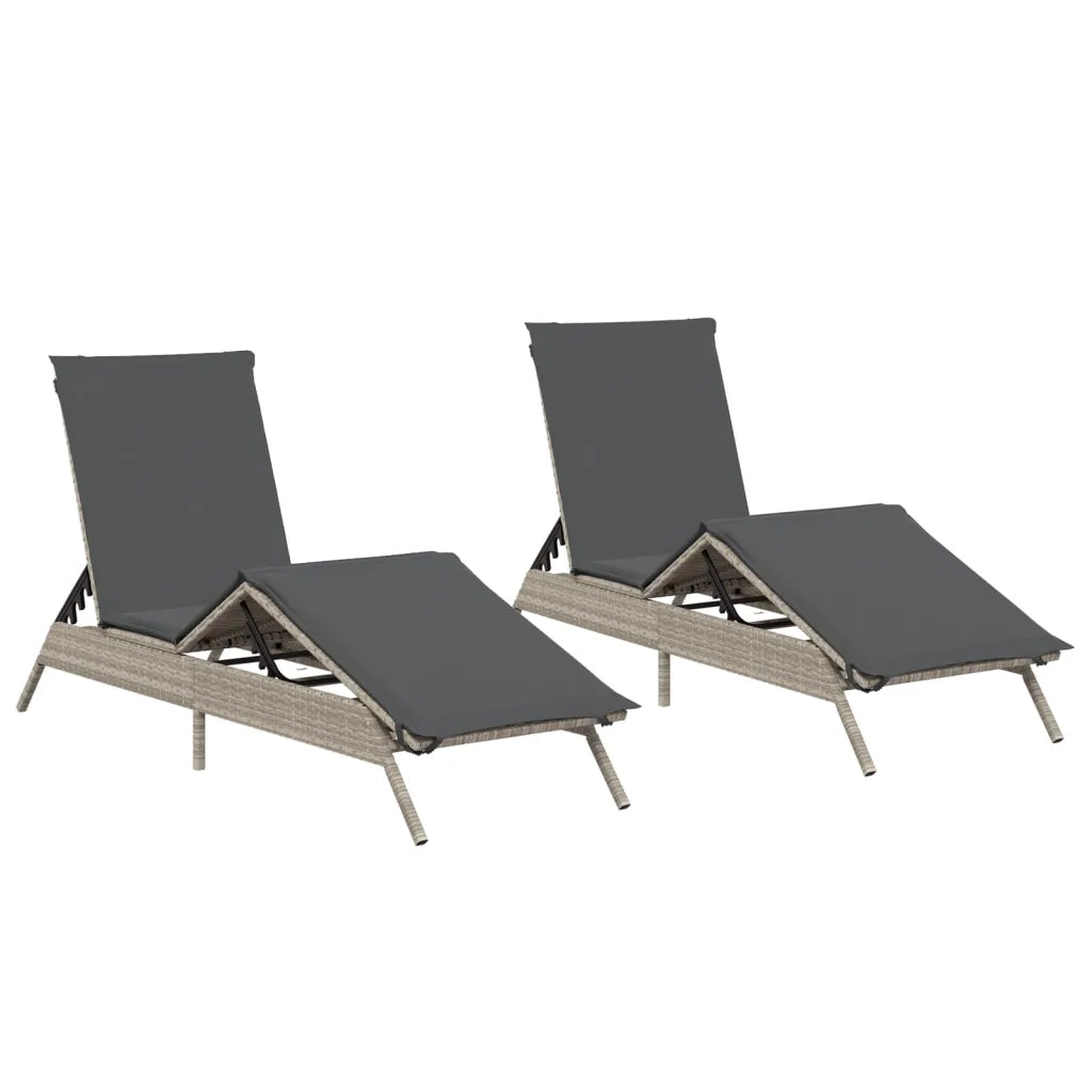 Lettino Prendisole 2 pz con Cuscini Grigio Chiaro in Polyrattan 3261583