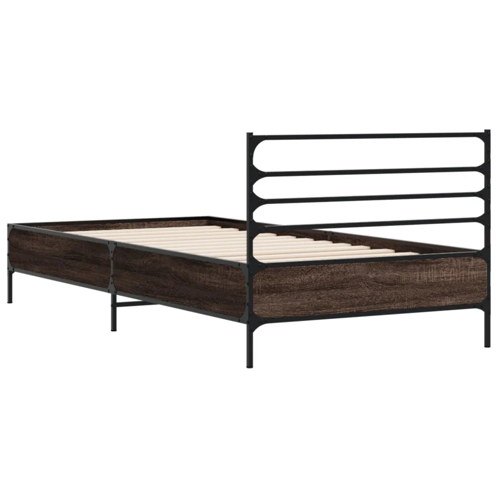 Giroletto-Struttura Letto Rovere Marrone 90x190 cm Legno Multistrato e Metallo 606217