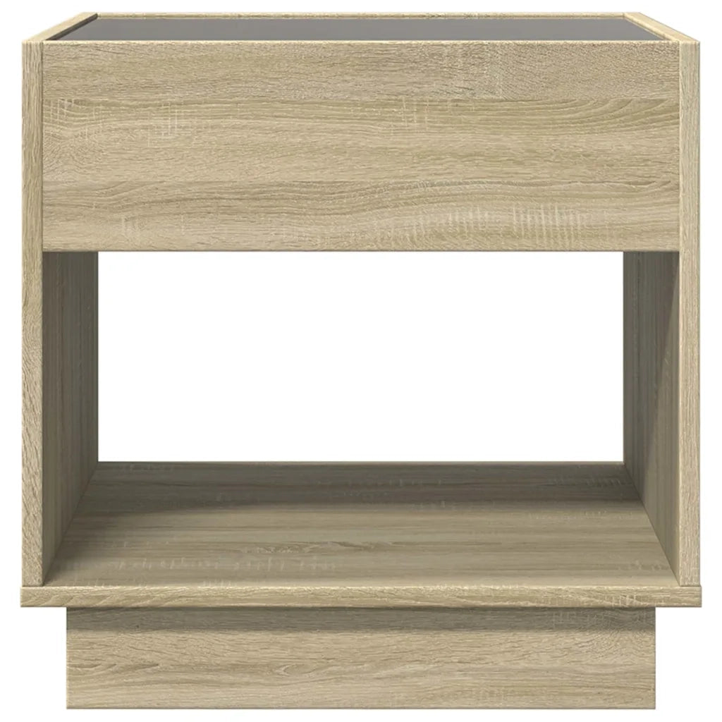 Comodino con LED Infinity-Tavolino da notte Rovere Sonoma 50x50x50 cm 239643