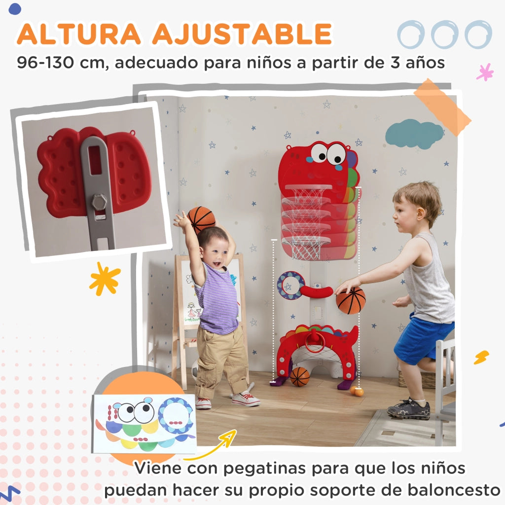 Set Canestro Basket per Bambini Altezza Regolabile con Calcio Golf Gioco di Lancio - Xylo - Rosso