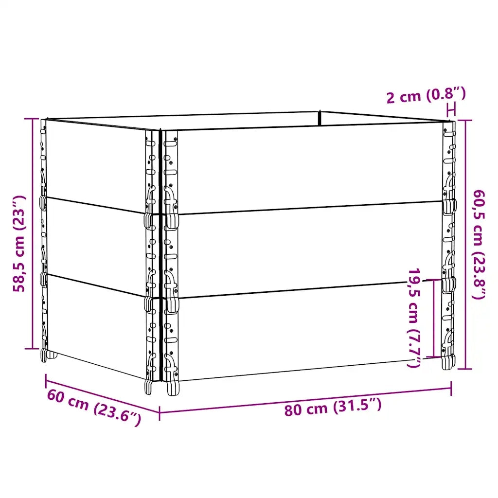 Paretali per Pallet 3 pz Neri 80x60cm in Legno Massello di Pino CFW8095580