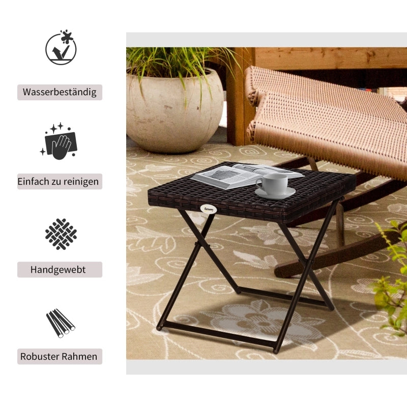 OKWISH Tavolino da Giardino Pieghevole con Piano Quadrato, in Polyrattan, per Balcone e Terrazza, Marrone, 40×40×40 cm