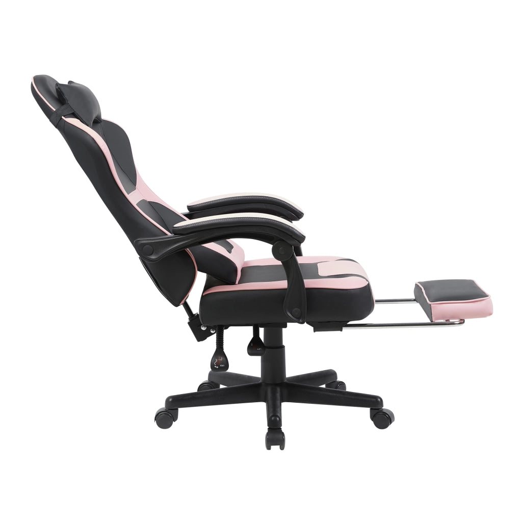 Sedia da ufficio con altezza regolabile e tasca portaoggetti sul retro; cuciture decorative in PVC rosa