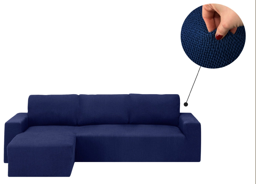 Copridivano Con Penisola Chaise Longue Tinta Unita Blu Mod Capri - Sinistra - Blu