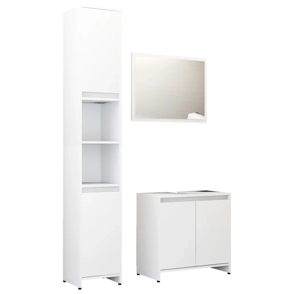 Set Mobili da Bagno | Armadio da bagno 3 pz Bianco in Truciolato