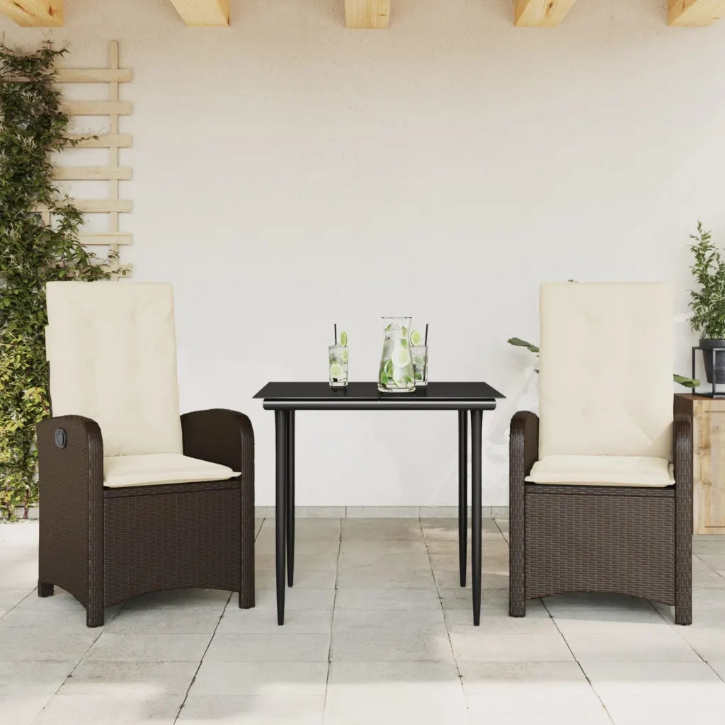 Set da Pranzo da Giardino 3pz | Set Salotto da Giardino con Cuscini in Polyrattan Marrone