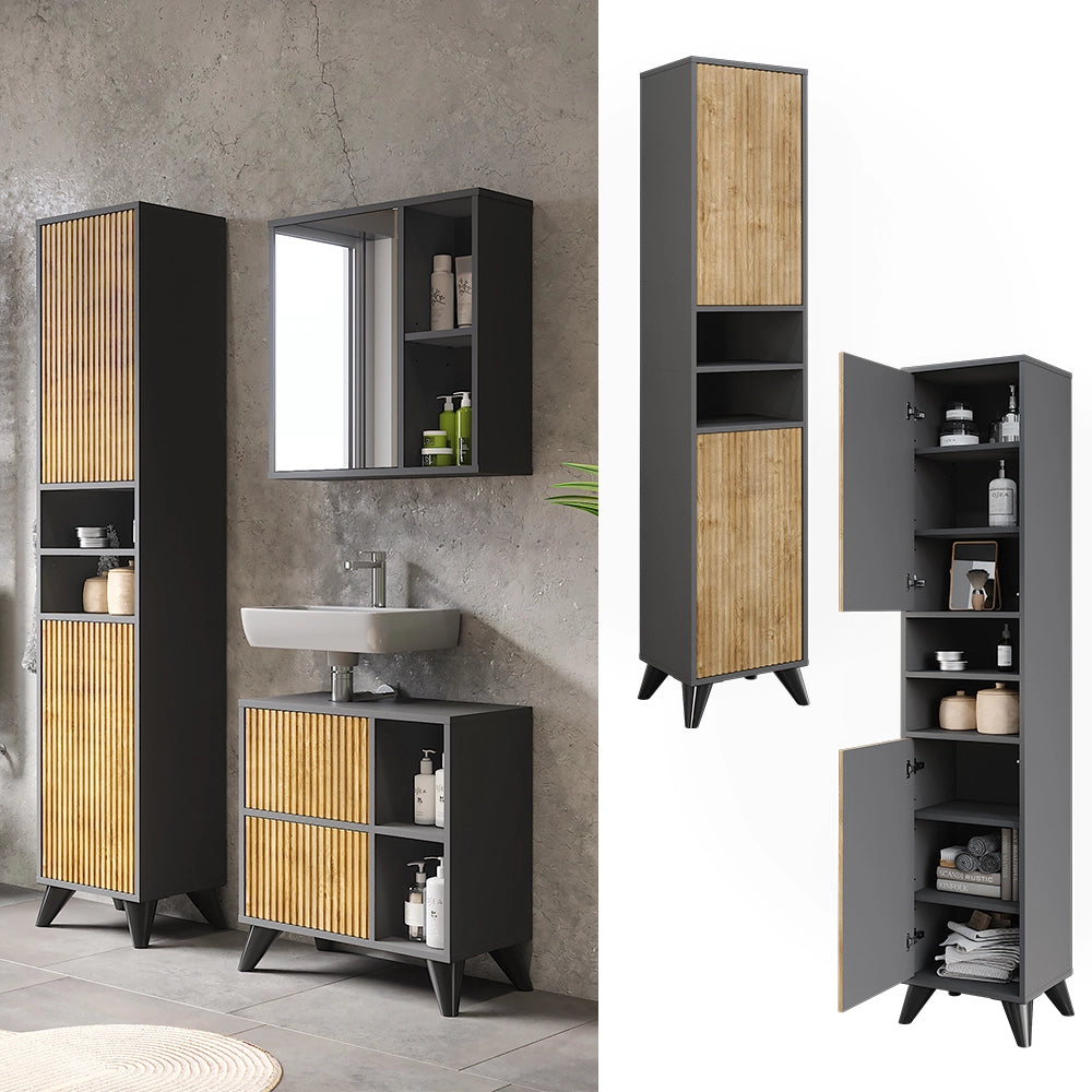 Vicco Mobiletto da bagno Antracite/quercia di montagna 38 x 180 cm con 2 porte