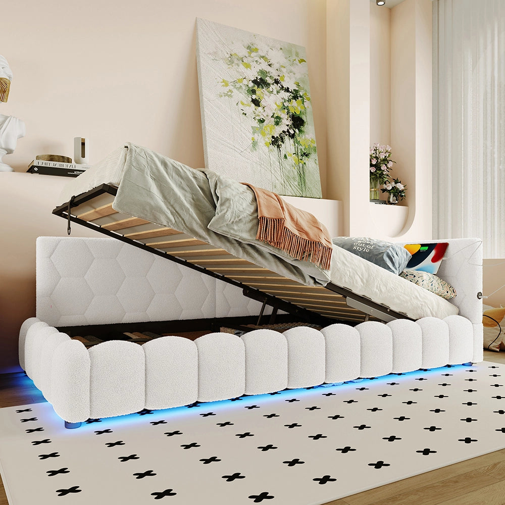 Letto giorno 90x200cm - Xylo - bianco, LED, USB-C, idraulico, pile