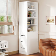 Libreria stretta alta 180 cm con cassetti laterali; bianco