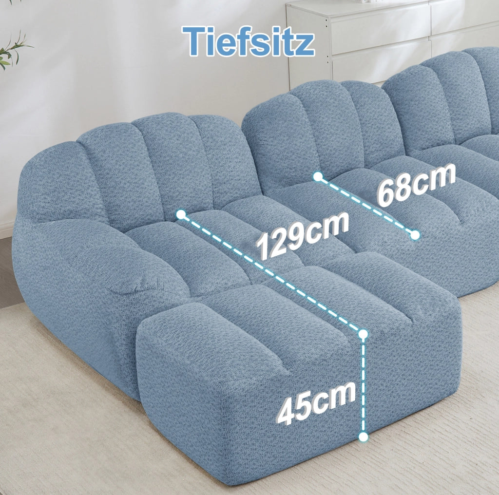 Divano modulare senza struttura rigida a U 366×165×79 cm in fleece granulato blu