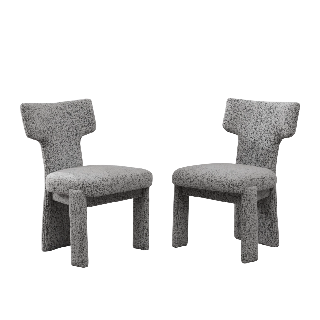 Set 2 Poltrone Imbottite in Chenille ¨C MINIMAL ¨C Senza Braccioli, Schienale Curvo, Bianco e Nero