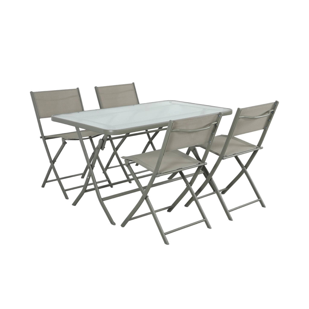 Set tavolo da giardino pieghevole in acciaio con 4 sedie, verde kaki