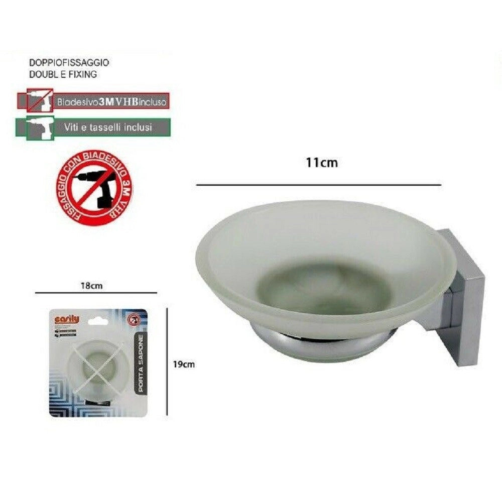 Trade Shop - Porta Sapone Saponetta Con Piattino Vetro Satinato Parete Bagno Square 59185 -