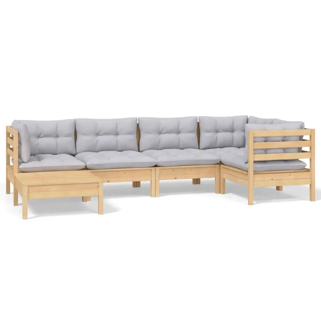 Set Divani da Giardino 6 pz con Cuscini Grigi Massello di Pino 3096537