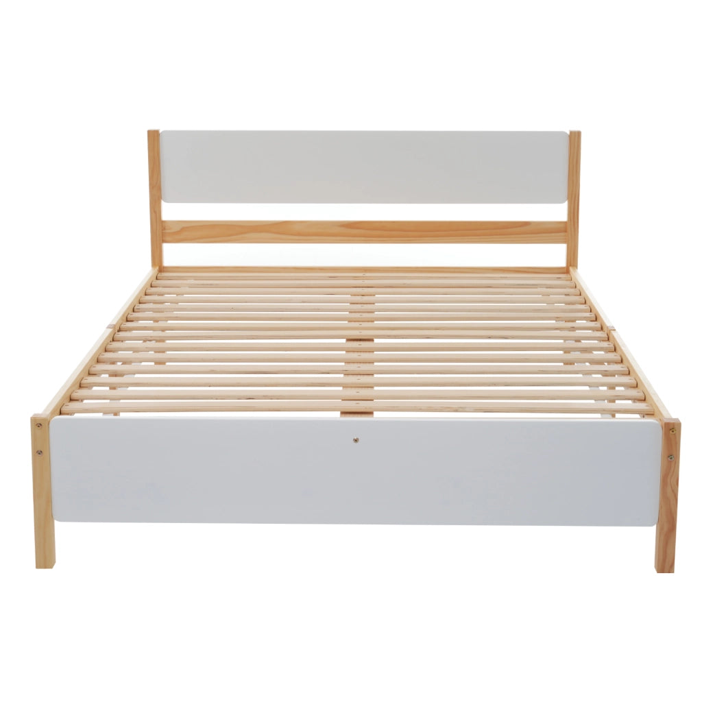Letto Matrimoniale 140×200 cm con Testiera e Pediera; senza Materasso; in Legno Massello e MDF; Bianco Naturale