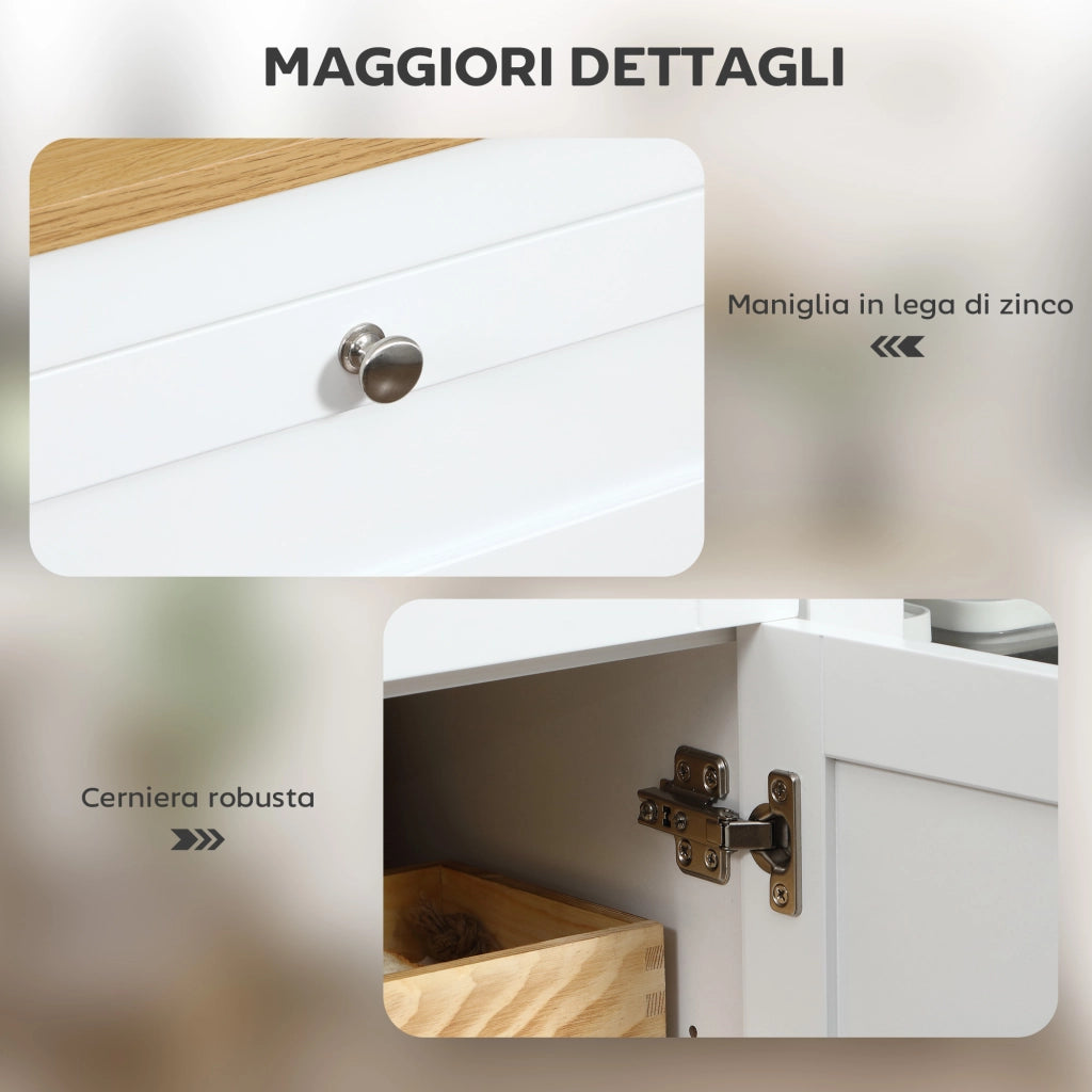 Mobile Cucina con 2 Cassetti e 3 Armadietti. Ante in Vetro e Ripiani Regolabili. 120x40x90 cm. Bianco e Rovere