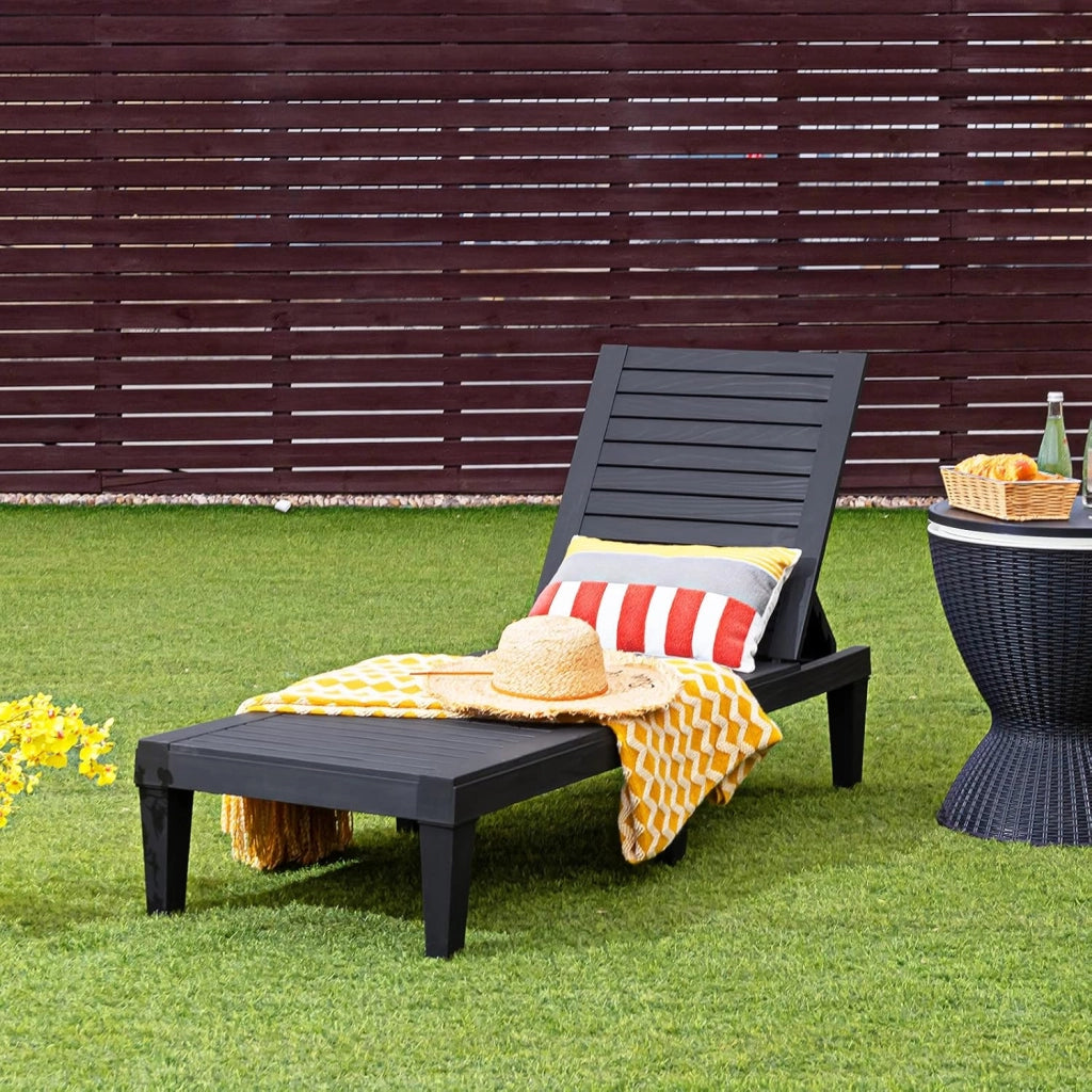 Sdraio da Giardino con Schienale Regolabile in 5 Posizioni, Sdraio Rilassante per Spiaggia, Terrazza e Piscina, 190 x 57,5 x 29 cm, 3 Colori Disponibili (Nero)