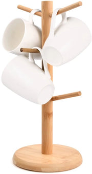 Supporto per tazze in legno, bambù, becheriere in legno, supporto per pretzel, becheriere, supporto per tazze, tazza da caffè, becheriere per 6 tazze per piano di lavoro (rond)