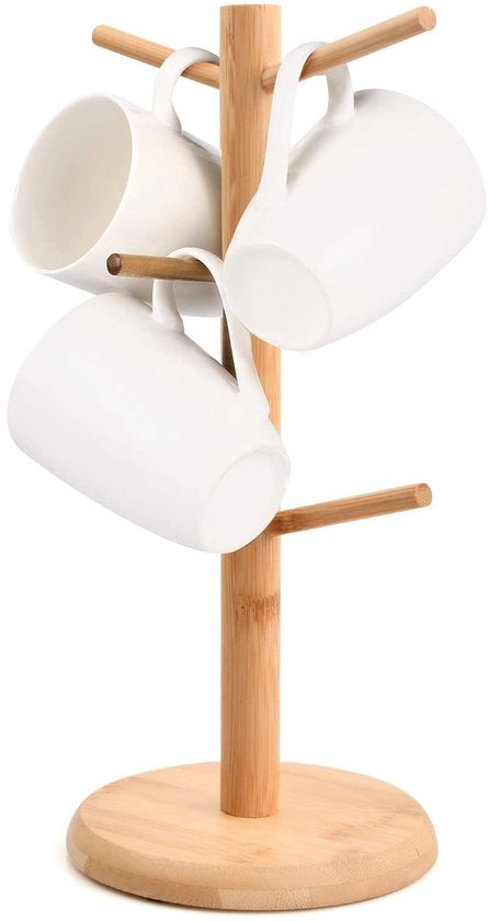 Supporto per tazze in legno, bambù, becheriere in legno, supporto per pretzel, becheriere, supporto per tazze, tazza da caffè, becheriere per 6 tazze per piano di lavoro (rond)