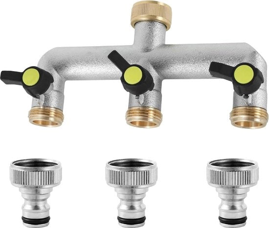 Distributore acqua 3 vie - Valvola di distribuzione con manigliona a sfera G 3/4" - Regolazione del flusso d'acqua