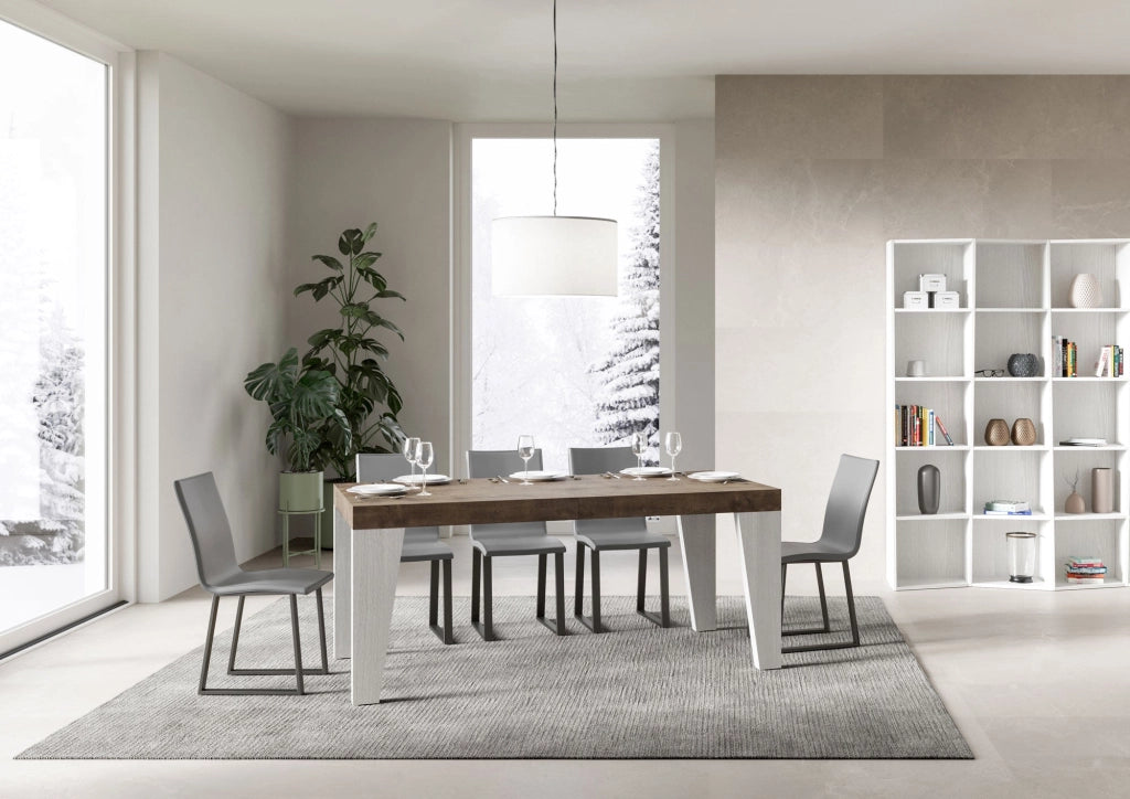 Tavolo Allungabile 180/440x90x77 cm Naxy Mix piano Noce gambe Bianco Frassino