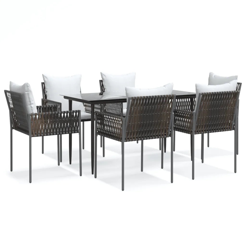 Set Pranzo da Giardino 7 pz con Cuscini in Polyrattan e Acciaiocod mxl 124557