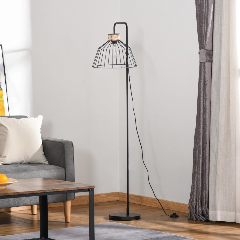 Lampada da terra design in metallo e rotino ¨C zephmum ¨C nero 44x34x154 cm