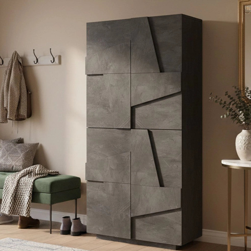 Scarpiera Archibal, Made in Italy, a 4 ante battenti, Portascarpe da ingresso, Mobile multiuso, cm 81x38h167, Grigio Cenere