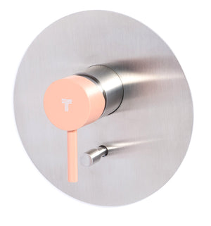 Rubinetto Miscelatore Monocomando Doccia ad Incasso con Deviatore in Acciaio Inox Maniglia Cipria