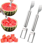 Vork Snijder per Acqua Melone - 2 Pezzi - Fornello per Acqua Melone in Acciaio Inossidabile - Fornello per Acqua Melone con Doppia Lama - Fornello per Acqua Melone Portatile - Strumento per la Cucina per la Famiglia per il Camping - Dimensioni: 24x3,5x2cm
