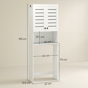 Mobile Sopra WC 67x31.5x190 cm con Armadietto a 2 Ante e Ripiano Aperto in Legno Bianco