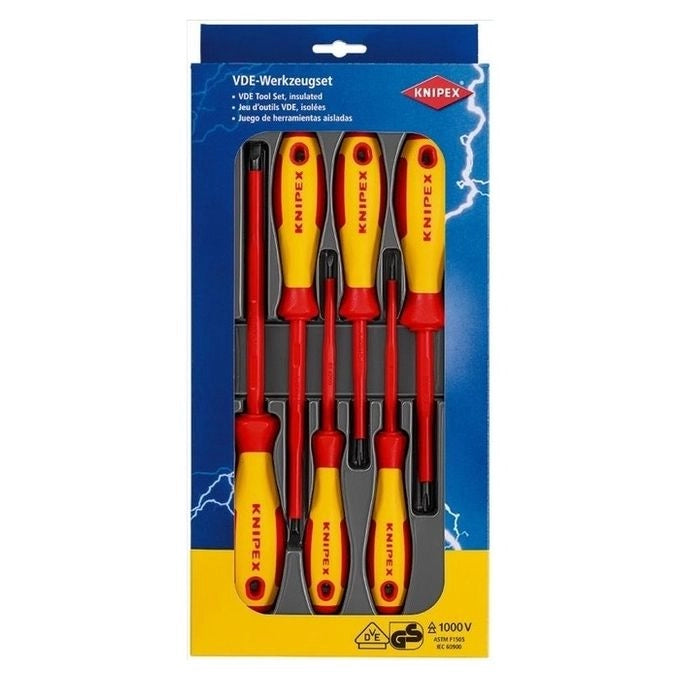 KNIPEX 00 20 12 V01 Assortimento Cacciaviti 6 Pezzi VDE 1000 V Isolati Acciaio al Cromo-Vanadio-Molibdeno colore Rosso-Giallo