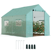 Serra a Tunnel 2x3x2 m con Porte e Finestre Avvolgibili e Tetto a Punta, in Acciaio e PE, Verde