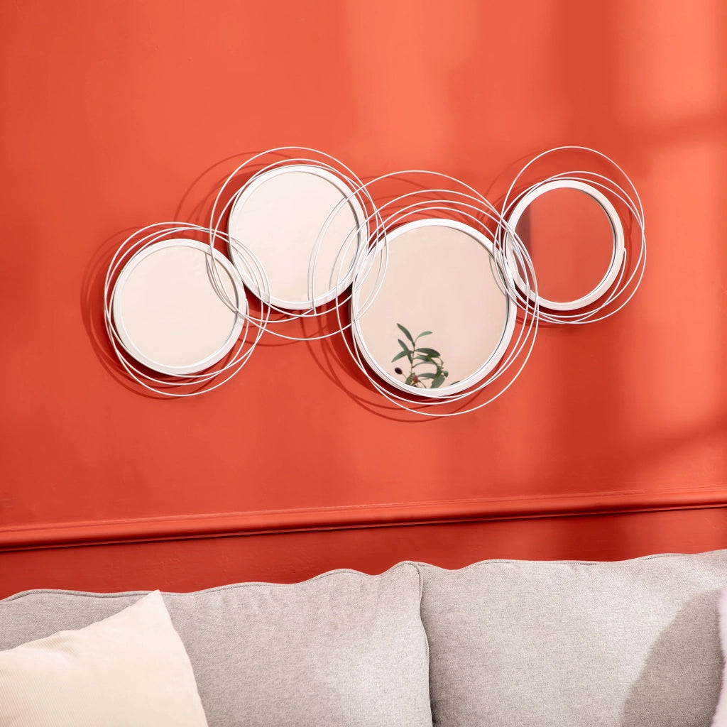Set di specchi per decorazione parete, 4 specchi tondi ¨C zephmum ¨C grigio, 107x56 cm