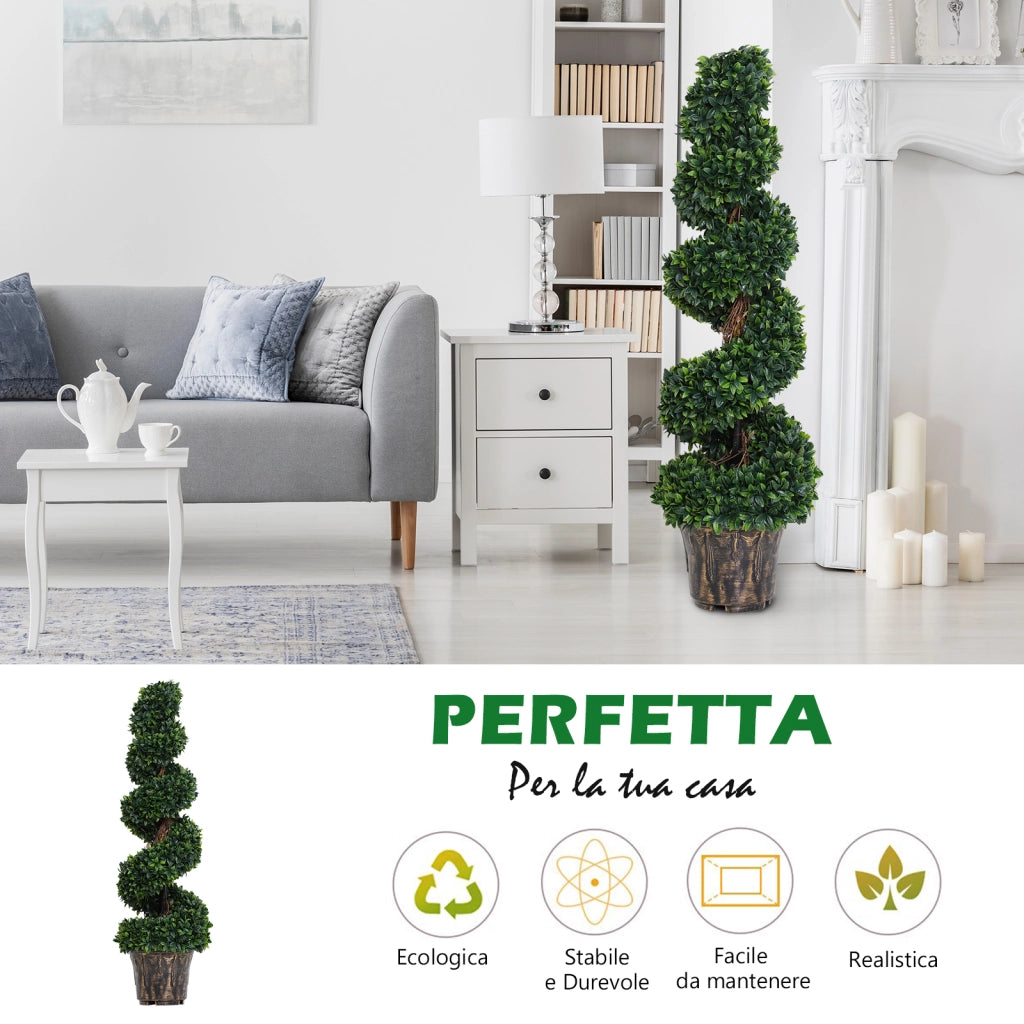 EasyComfort Piante Finte da Interno di Bosso a Spirale 120cm, Pianta Artificiale da Interno ed Esterni con Vaso Incluso, Pianta Finta per Decorazione Casa, Ufficio, Soggiorno, Giardino, Verde
