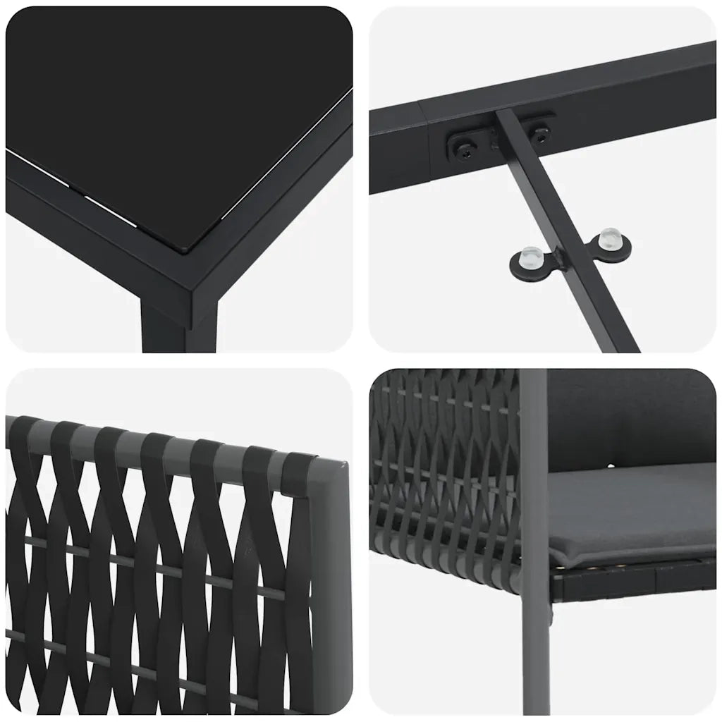 Set da Pranzo per Giardino 7 pcs Nero e Grigio Rattan in PE 3379104