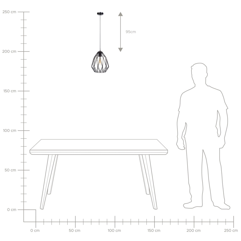 Lampada a 1 Luce con Paralume in Filo Metallico Nero Traforato