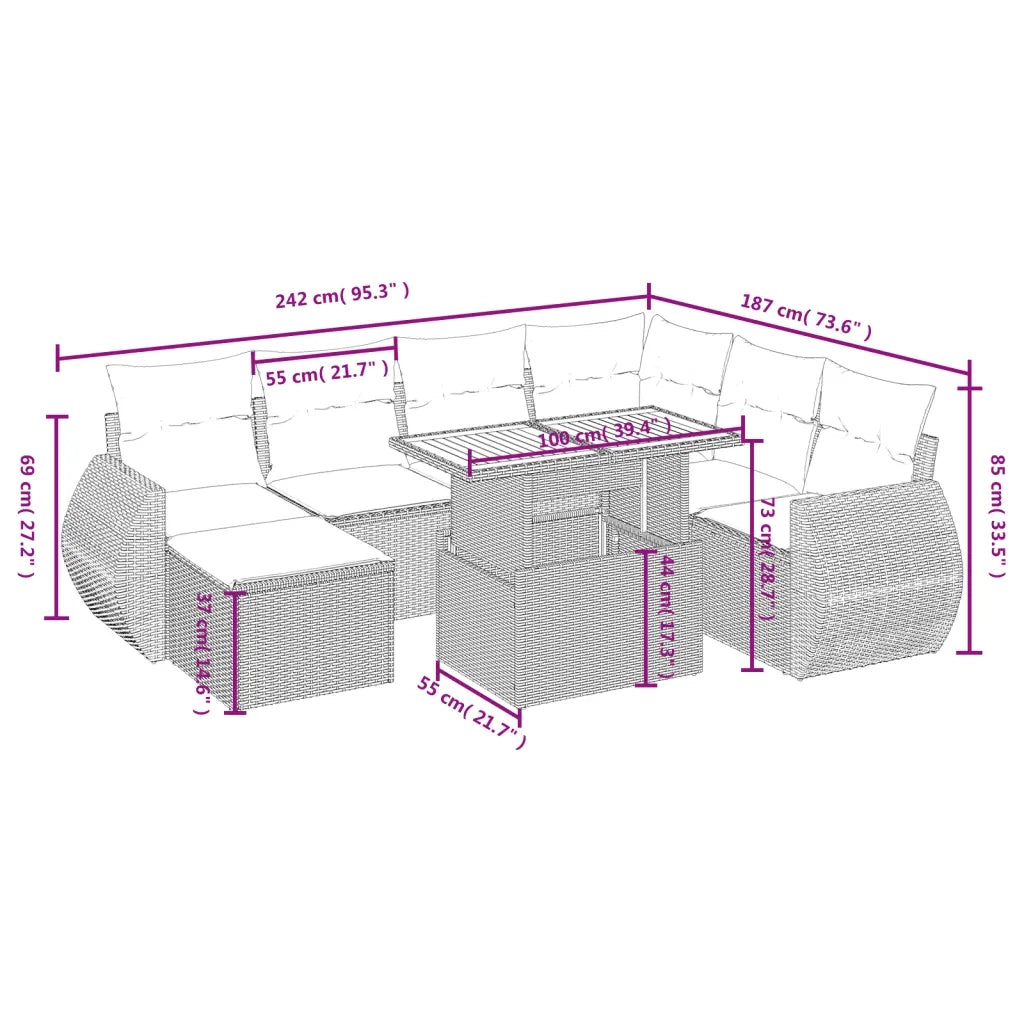 Set Divano da Giardino 8 pz con Cuscini Beige in Polyrattan 3275831