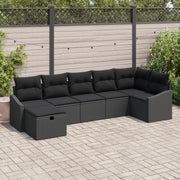 Set Divano Giardino 7 Pezzi con Cuscini Nero Polyrattan